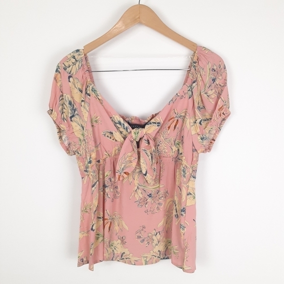 Anthropologie Sanctuary Tropical Floral Print Front Tie Blouse - Picture 11 of 12